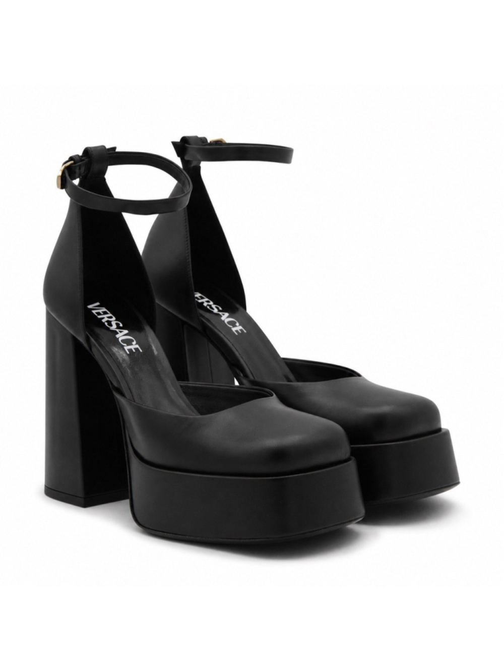 NEW Versace Medusa Aevitas Platform Pumps Black Leather Ankle Strap Heels IT 38